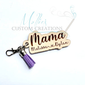 Personalized Mom Keychain | Mama Keychain with Kids names | Wood key chain | Purse Tag | Gift for Her | Mother's Day