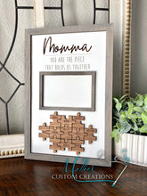 Load image into Gallery viewer, Mom Puzzle Piece Sign | Personalized Mother&#39;s Day Gift | You are the Piece | Family Photo Frame
