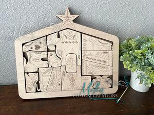 Nativity Puzzle Christmas Décor | Wooden Nativity Set Scene | Religious decoration |  DIY Paint option available