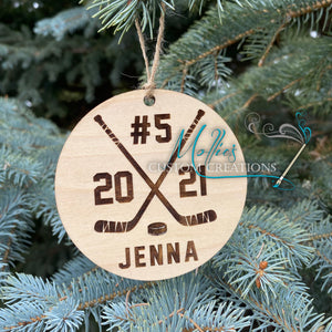Hockey Sticks Christmas Ornament, Personalized | Engraved Wood Bauble