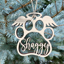 Load image into Gallery viewer, Angel Pet Paw Christmas Ornament, Personalized with Name | Angel Wings, Halo | Laser Cut Wood | Memorial
