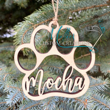 Load image into Gallery viewer, Pet Christmas Ornaments, Personalized with Name | Dog, Cat, Paw | Laser Cut Wood
