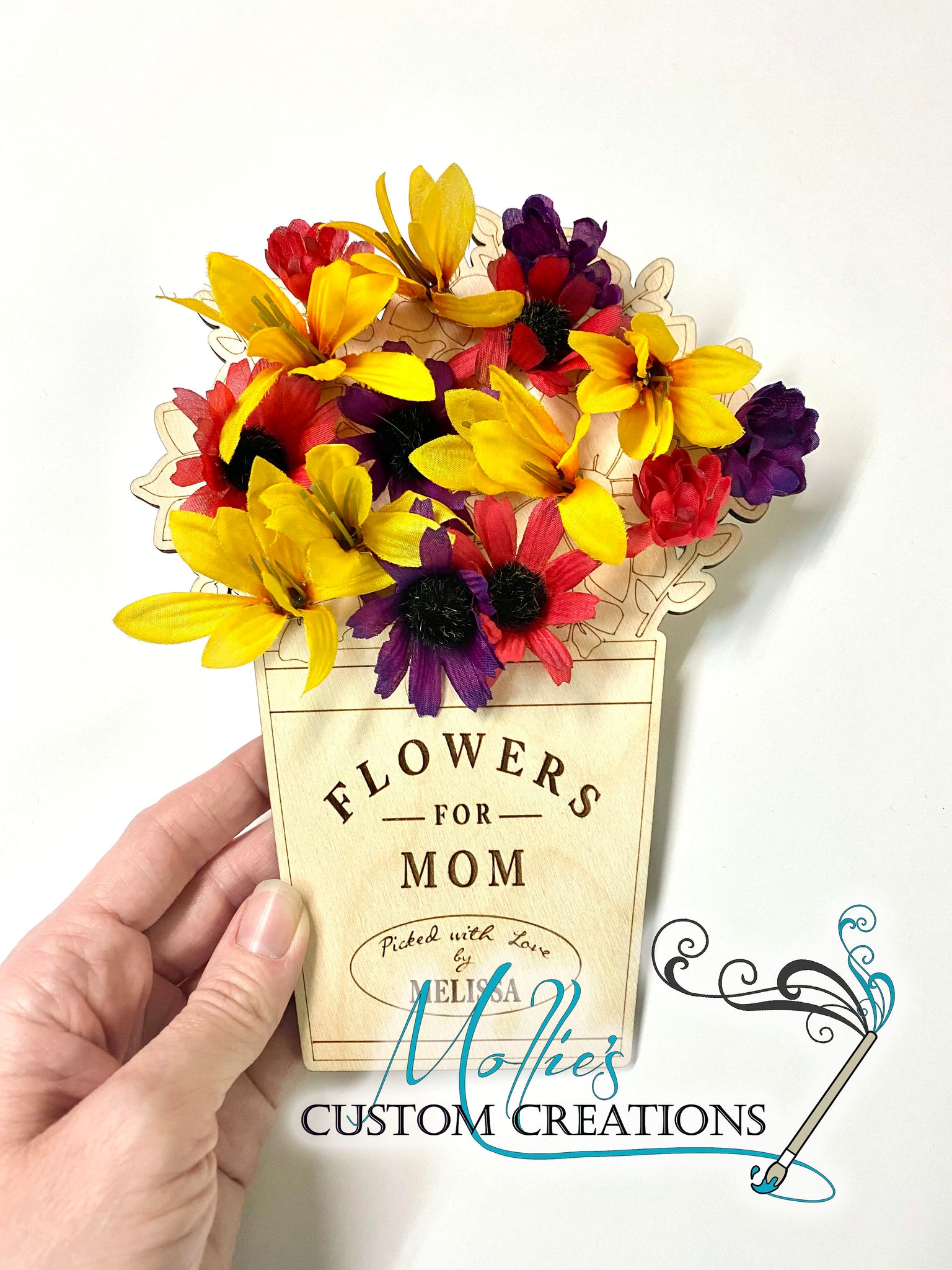 Flowers for Mommy Flower Holder Flowers for Mommy Wooden Cutout Flower  Holder Kids Craft Gift to Mom From Kids DIY Paint Sign 