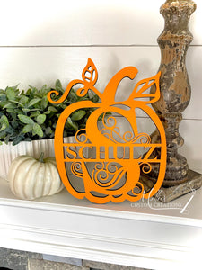 Pumpkin Monogram, Family Name, Fall Décor | Wreath Embellishment