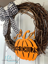Load image into Gallery viewer, Pumpkin Name Sign, Family Name Fall Décor | Wreath Embellishment
