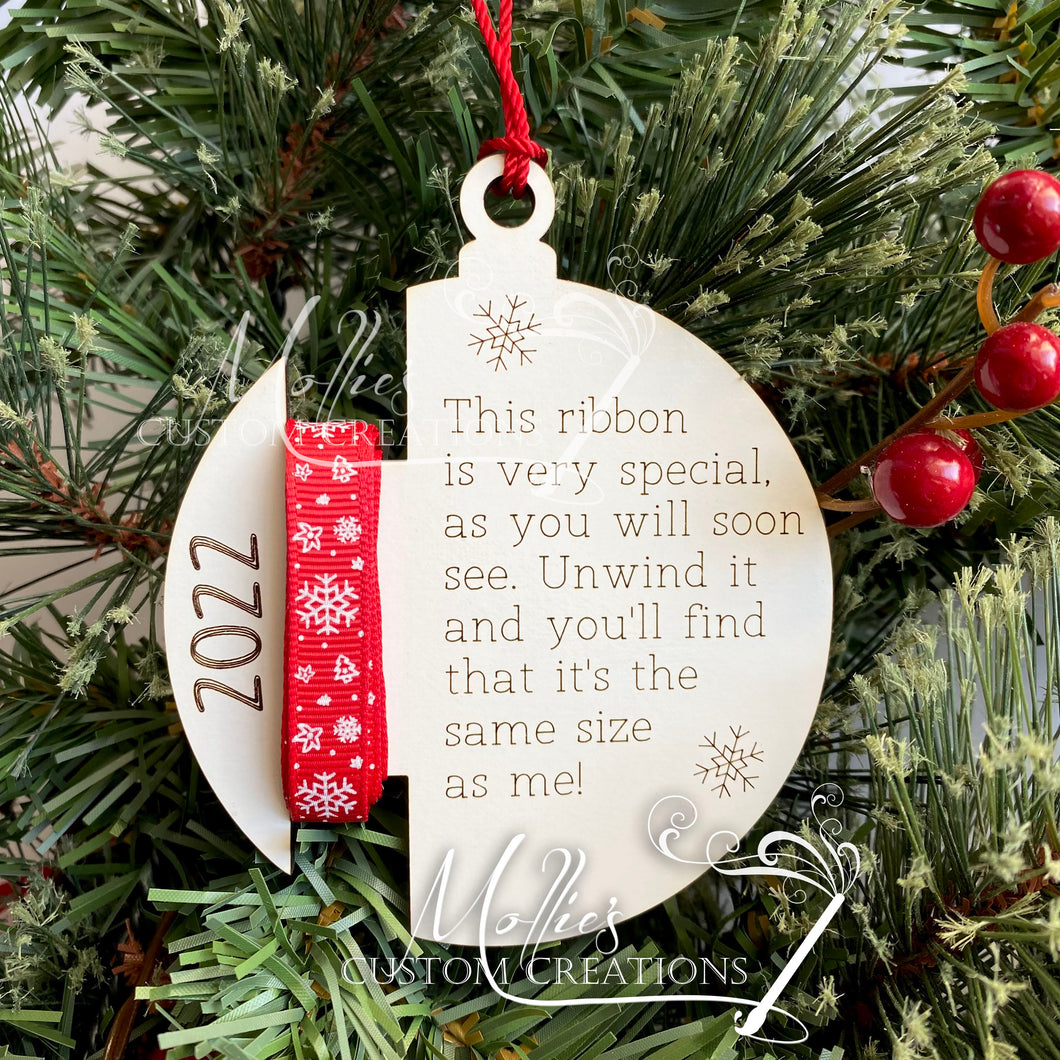 Personalized Ribbon Height Ornament, ROUND  Wooden Christmas ornament –  Mollie's Custom Creations