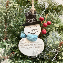 Load image into Gallery viewer, Personalized Ribbon Height Ornament, SNOWMAN | Wooden Christmas ornament, personalization options
