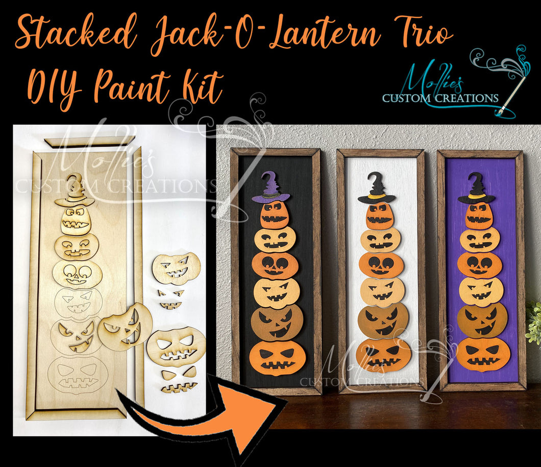 Stacked Jack-O-Lantern Trio DIY PAINT KIT | Halloween Pumpkin Décor | DIY Wood Craft Kit | Kids Art Project