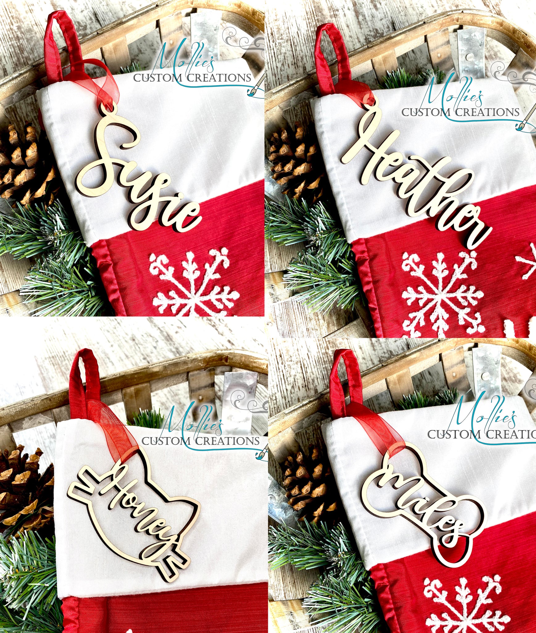 Personalized Stocking Tag, Wood Gift Tags, Christmas Stocking Name