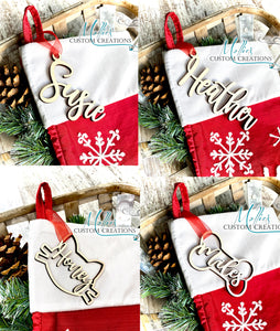 Personalized Christmas ornaments, Wooden christmas name tags