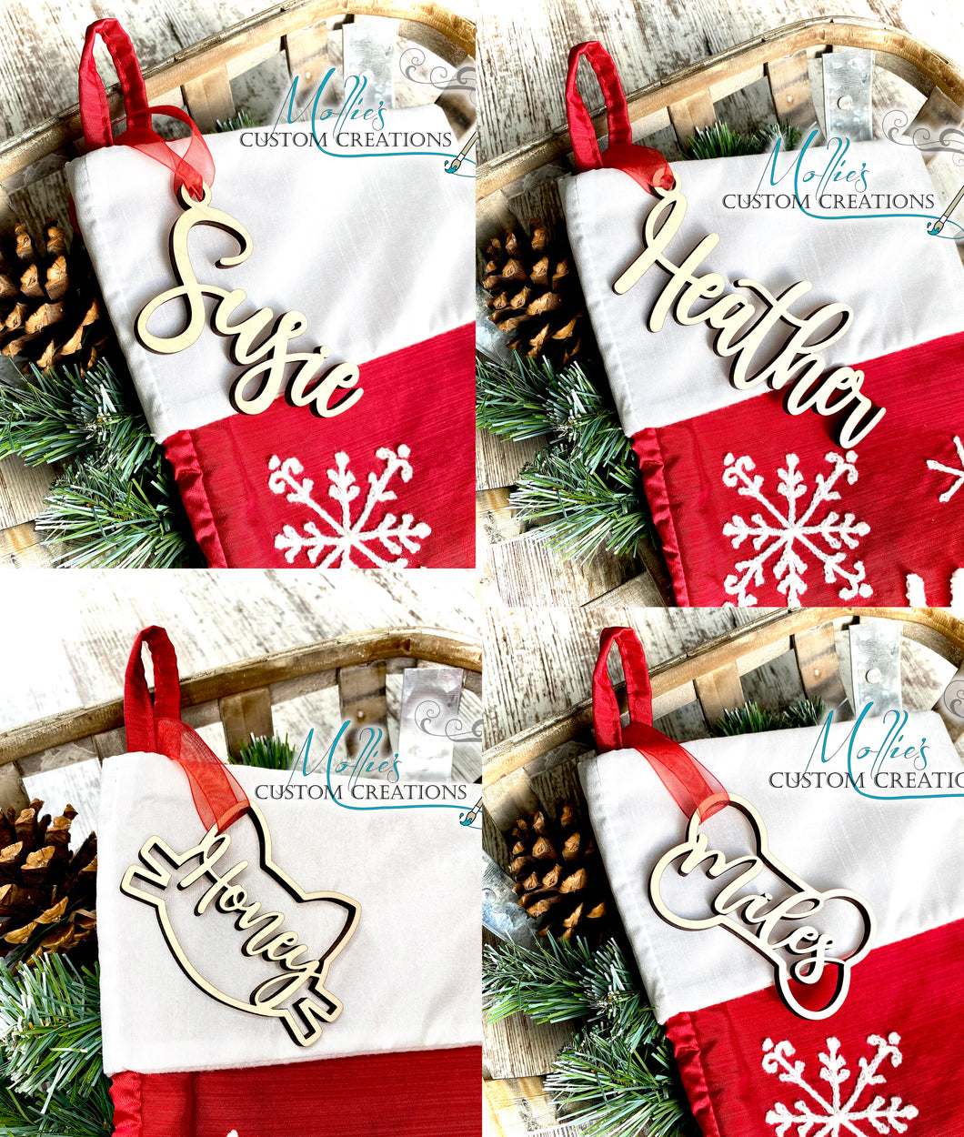 Cutout Name Stocking Tags, Personalized  Wooden Christmas Tags, singl –  Mollie's Custom Creations
