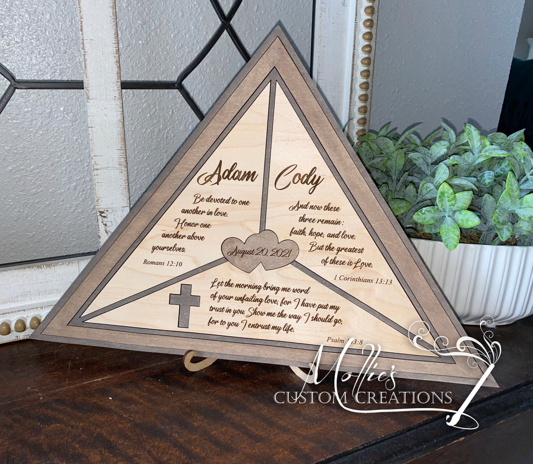 Unity Puzzle for Wedding Ceremony | Personalized | Triangle with 2 Hearts and Cross
