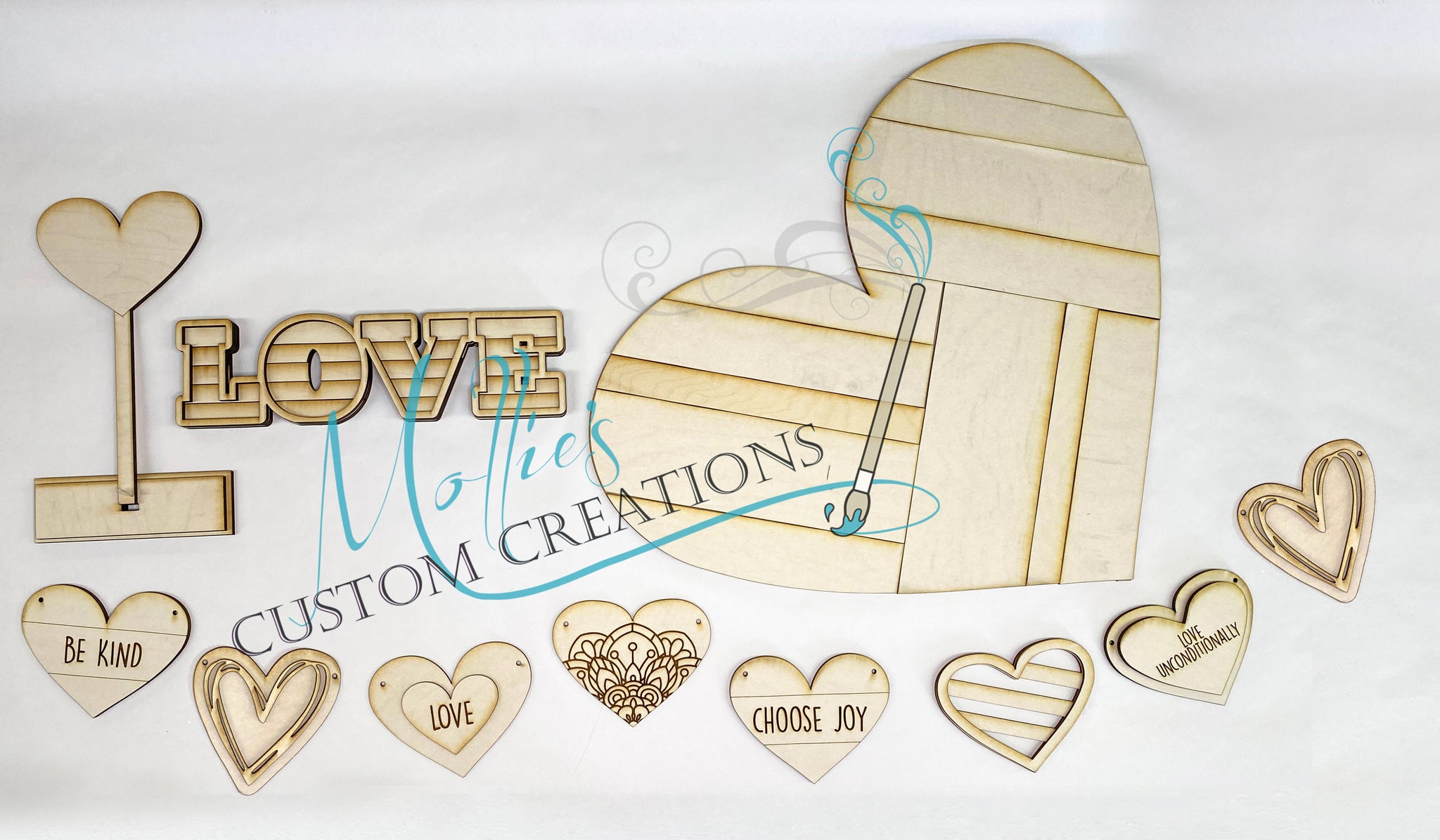 QTY 50 Various Sizes Wooden Heart, Unfinished DIY Wooden Hearts