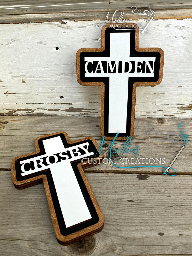 Wood Cross Personalized with Name | Baptism Cross | First Communion Gift | Baby Shower, Christening Gift